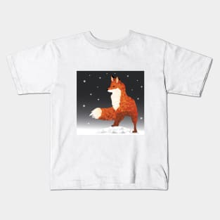 A fox, on a winter night with snowflakes Kids T-Shirt